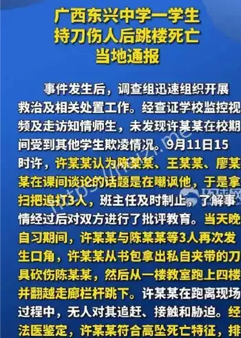 东兴中学生持刀伤人事件